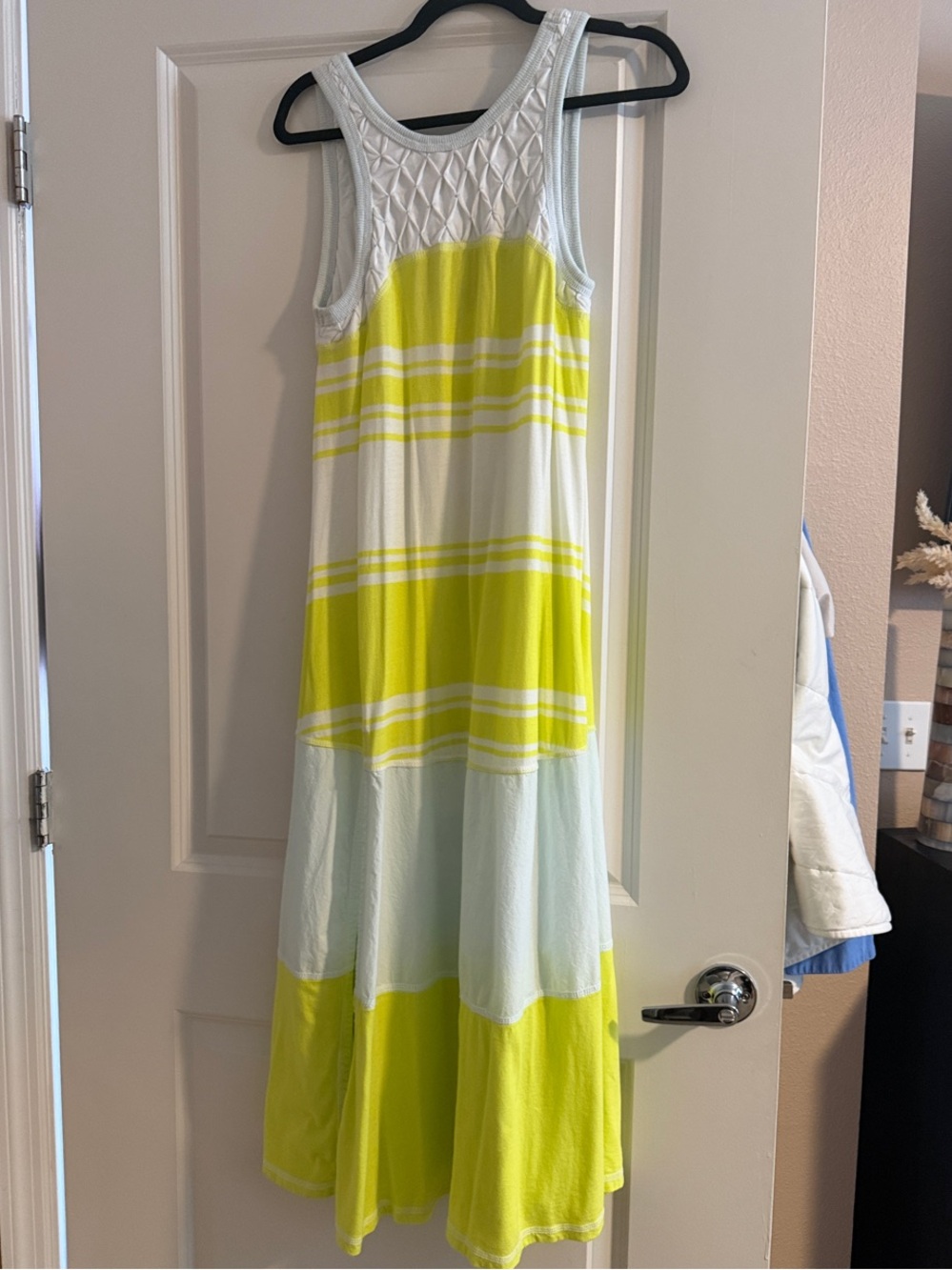 Free People Neon Yellow/Green and White-ish Turquoise Maxi Dress